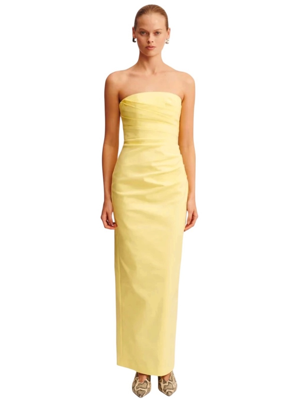 NWT Shona Joy Lani Strapless Draped Maxi Dress Lemonade Size 6